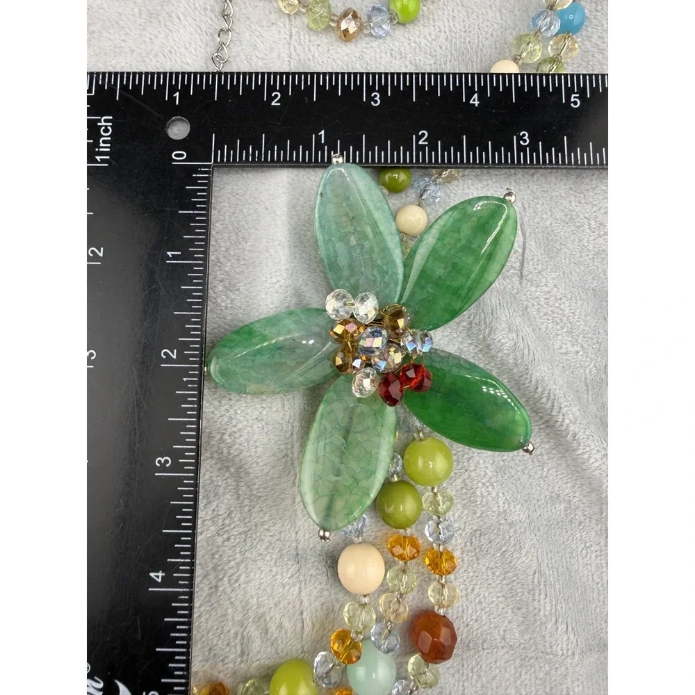 Statement Floral Necklace Green Red Stones Rhinestone ‎ Spring Summer 36